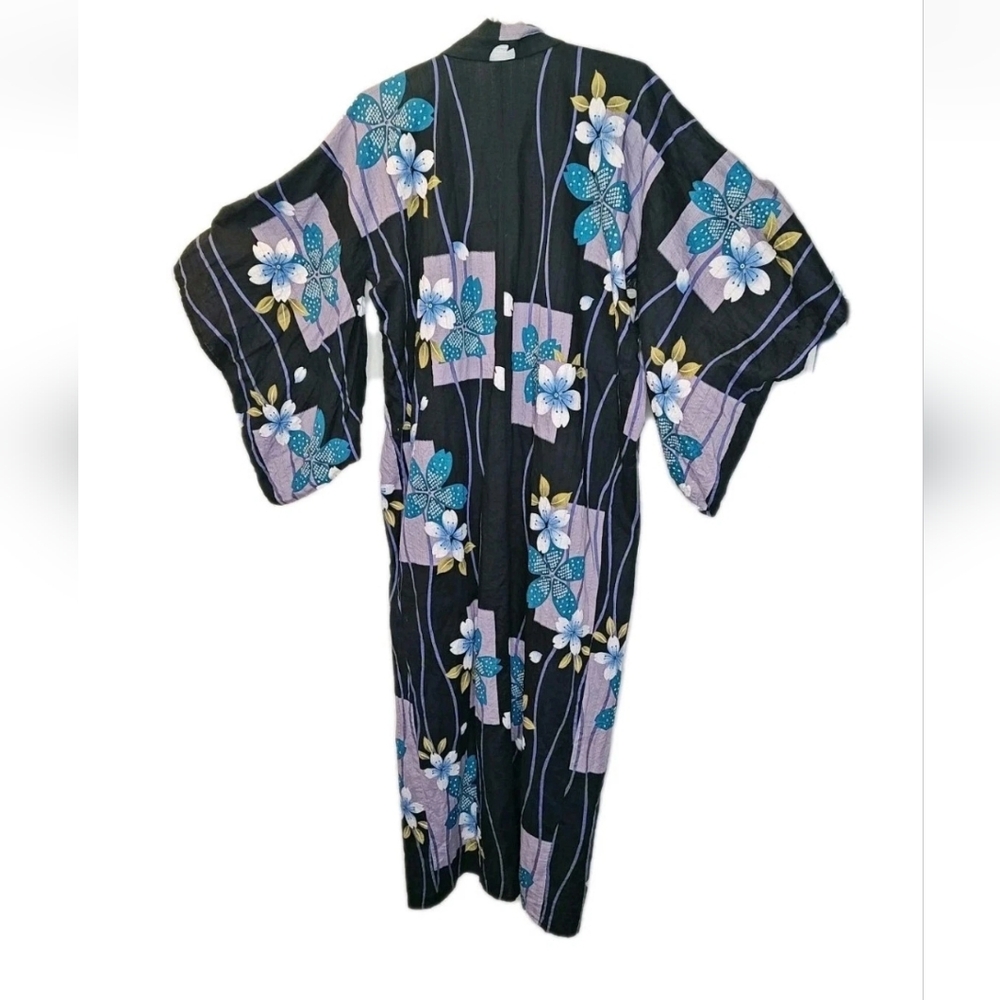 Draped Front Kimono Robe Wrap Tropical Dark Floral Resort Beach Cruise Woman O/S - Picture 2 of 9